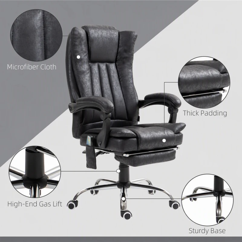Vinsetto Office Chair 6-point Vibration Massage Chair Micro Fiber Recliner with Retractable Footrest Black
