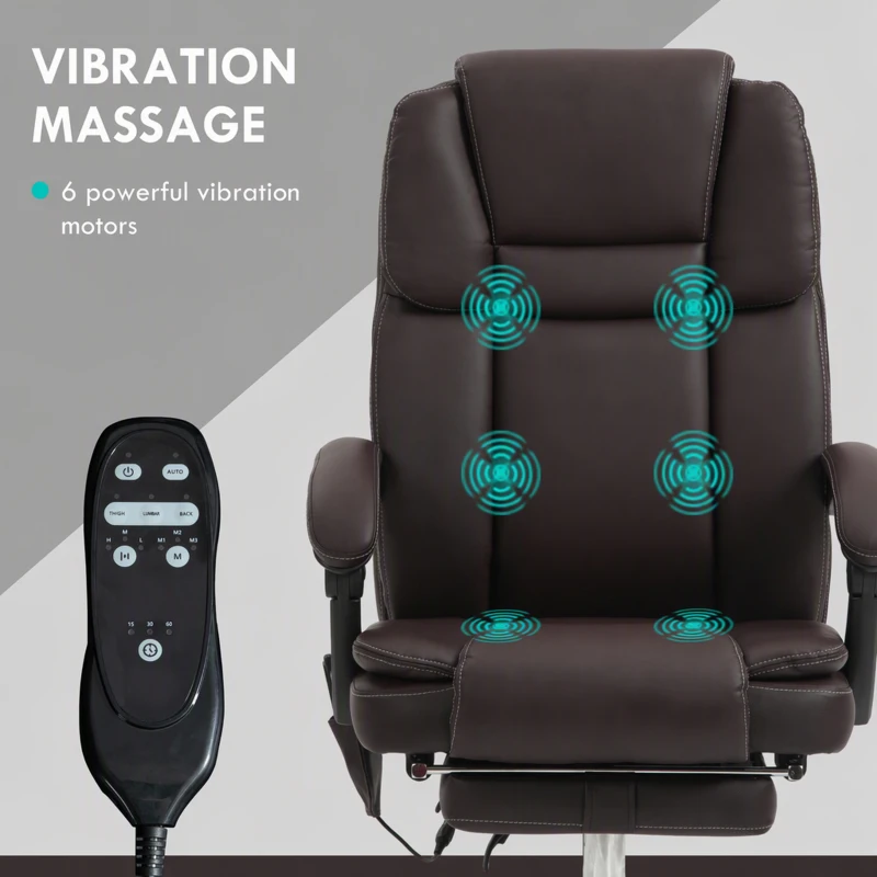 Vinsetto Massage Office Chair, Reclining Executive Office Chair with 6-Point Vibration, Footrest and High Back, Dark Brown