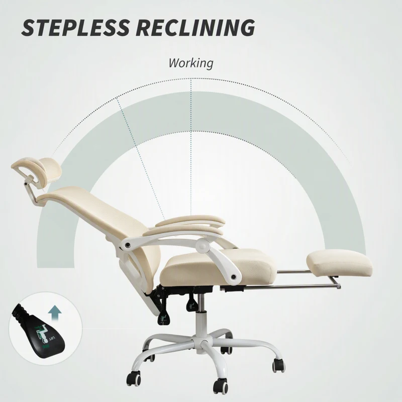 HOMCOM Ergonomic Office Chair, Mesh Reclining Desk Chair with Adjustable Lumbar Support, Headrest, Beige