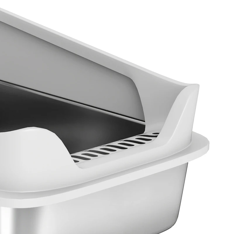 PawHut Cat Litter Box Stainless Steel with Metal Litter Scoop, Never Absorbs Odors, Anti Leakage, 24" x 16" x 12", Grey