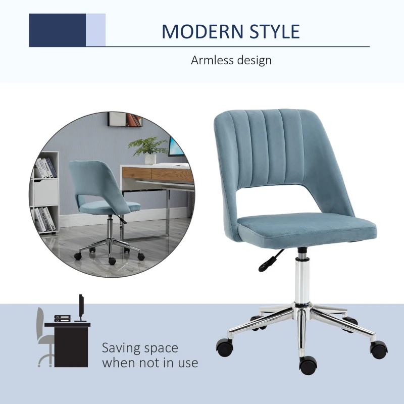 Vinsetto Mid Back Office Chair Velvet Fabric Swivel Scallop Shape Computer Desk Chair, Sky Blue