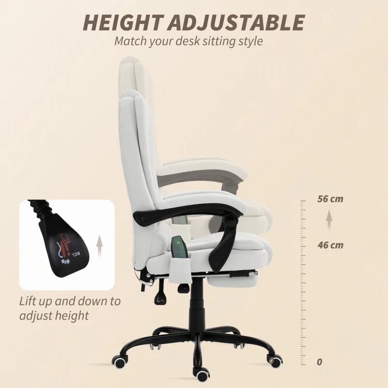 Vinsetto 7-Point Vibrating Massage Chair, Reclining Office Chair with Footrest, Reclining Back, Adjustable Height, White