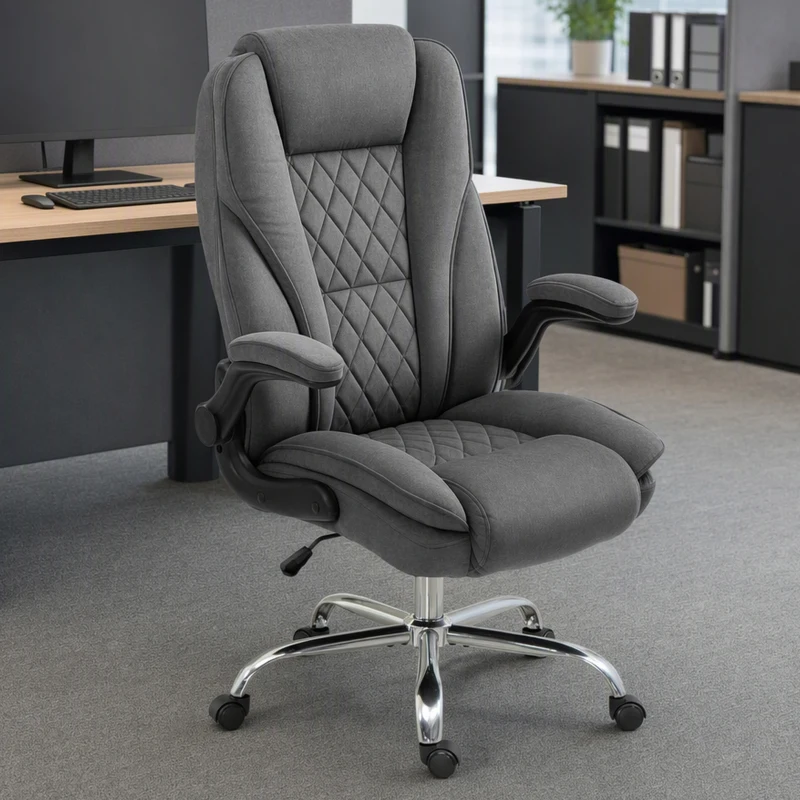 HOMCOM Executive Office Chair, Desk Chair with Flip-up Armrest, Diamond Fabric Computer Chair for Office, Dark Grey
