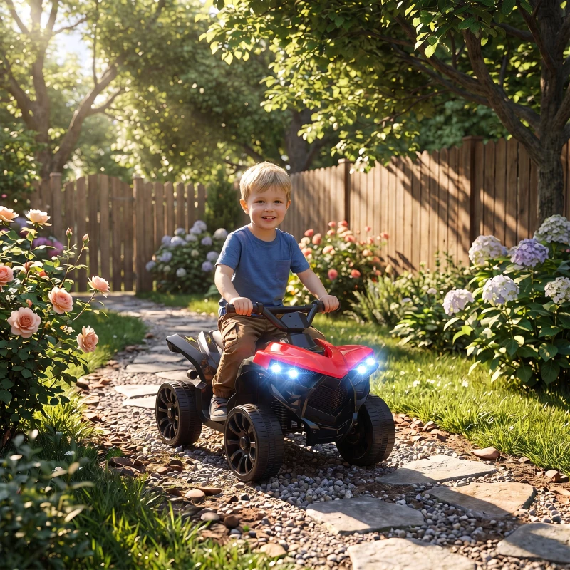 Qaba Kids ATV 4 Wheeler, 6V Electric Ride on Car with Music and LED Headlights, Indoor Outdoor Toy Car for 18-56 months, Red