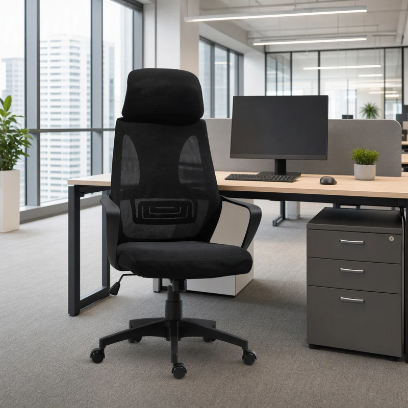 Vinsetto Mesh Office Chair with Up&Down Headrest, Ergonomic Computer Desk Chair with Adjustable Tilt Angle, Height Adjustable Swivel Seat with Lumbar Support for Office, Black