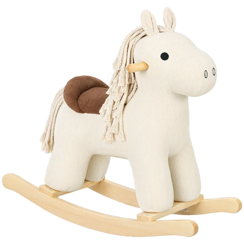 Qaba Baby Rocking Horse, Wooden Ride on Horse Toy with Realistic Sound and Rocking Limiter, Plush Ride-On Rocker for Toddlers