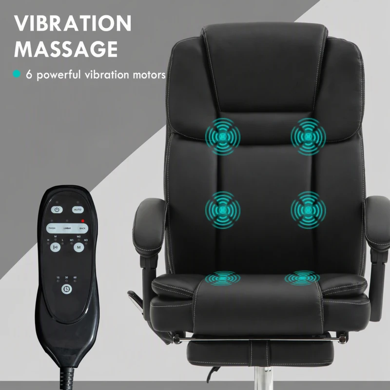 Vinsetto Massage Office Chair, Reclining Executive Office Chair with 6-Point Vibration, Footrest and High Back, Black