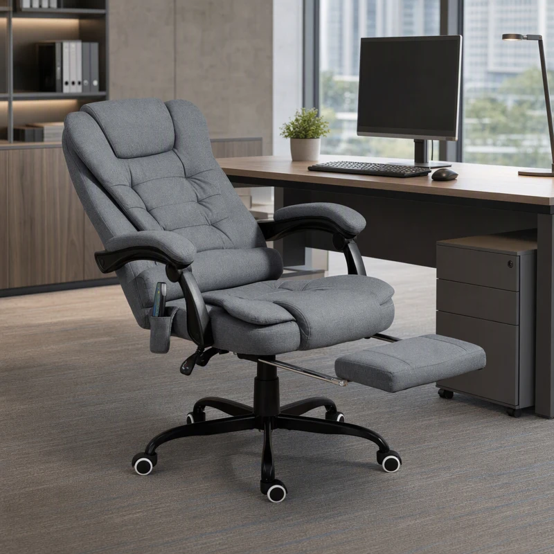 Vinsetto 7-Point Vibrating Massage Chair, Reclining Office Chair with Footrest, Reclining Back, Adjustable Height, Grey