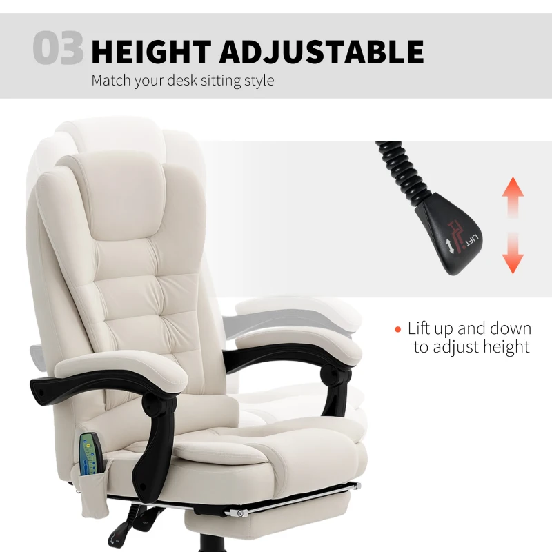 Vinsetto 7-Point Vibrating Massage Chair, Reclining Office Chair with Footrest, Reclining Back, Adjustable Height, Beige