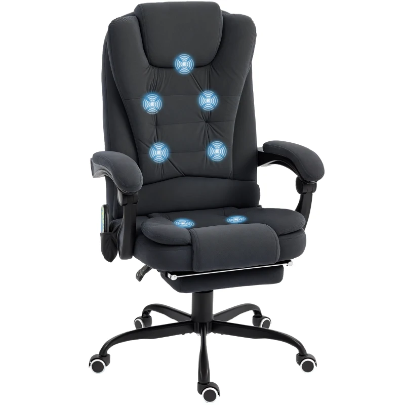 Vinsetto 7-Point Vibrating Massage Chair, Reclining Office Chair with Footrest, Reclining Back, Adjustable Height, Black