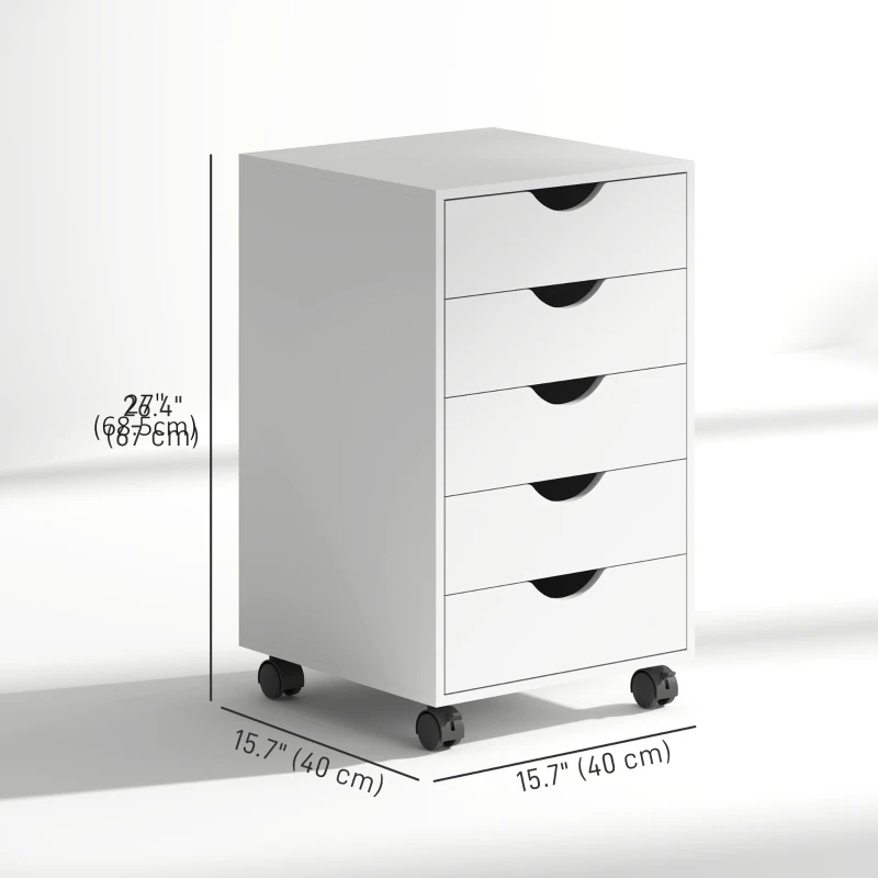 HOMCOM File Cabinet with 5 Drawer Wheels, 15.7" x 15.7" x 27", White