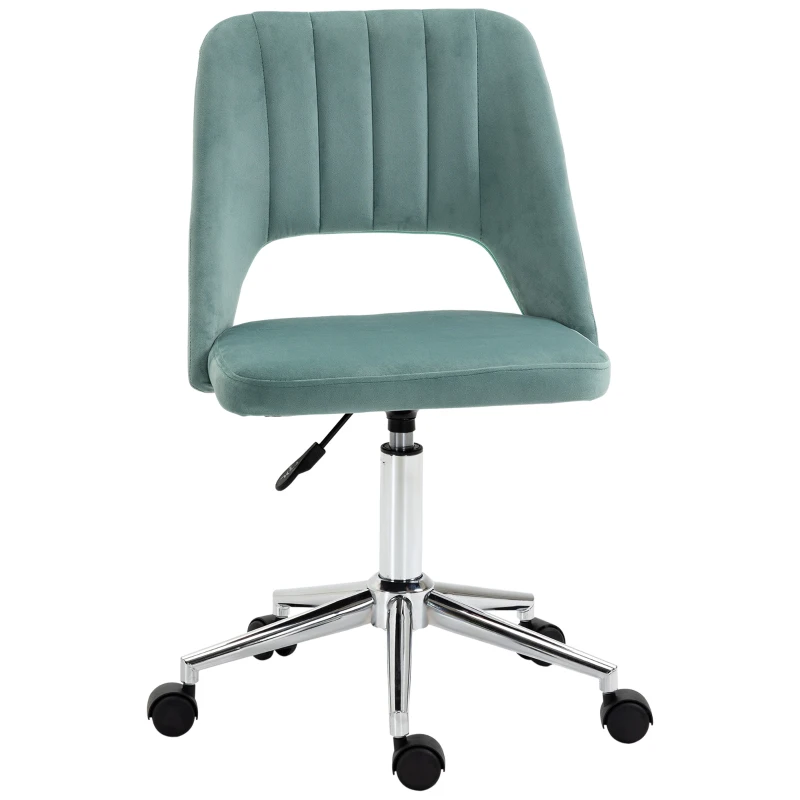 Vinsetto Mid Back Office Chair Velvet Fabric Swivel Scallop Shape Computer Desk Chair, Green