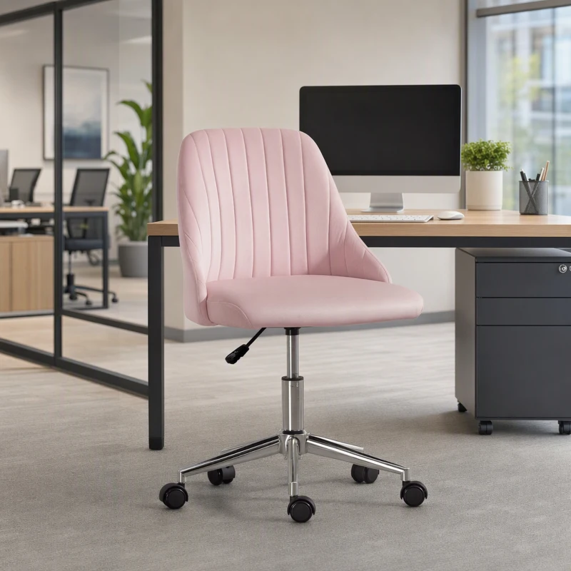 Vinsetto Velvet Office Chair with Adjustable Height, Swivel Wheels for Office, Pink
