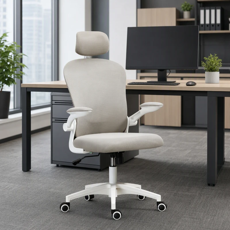 Vinsetto Office Chair, Mesh Computer Desk Chair with Adjustable Headrest, 4D Lumbar Support, Flip-up Arm, Grey
