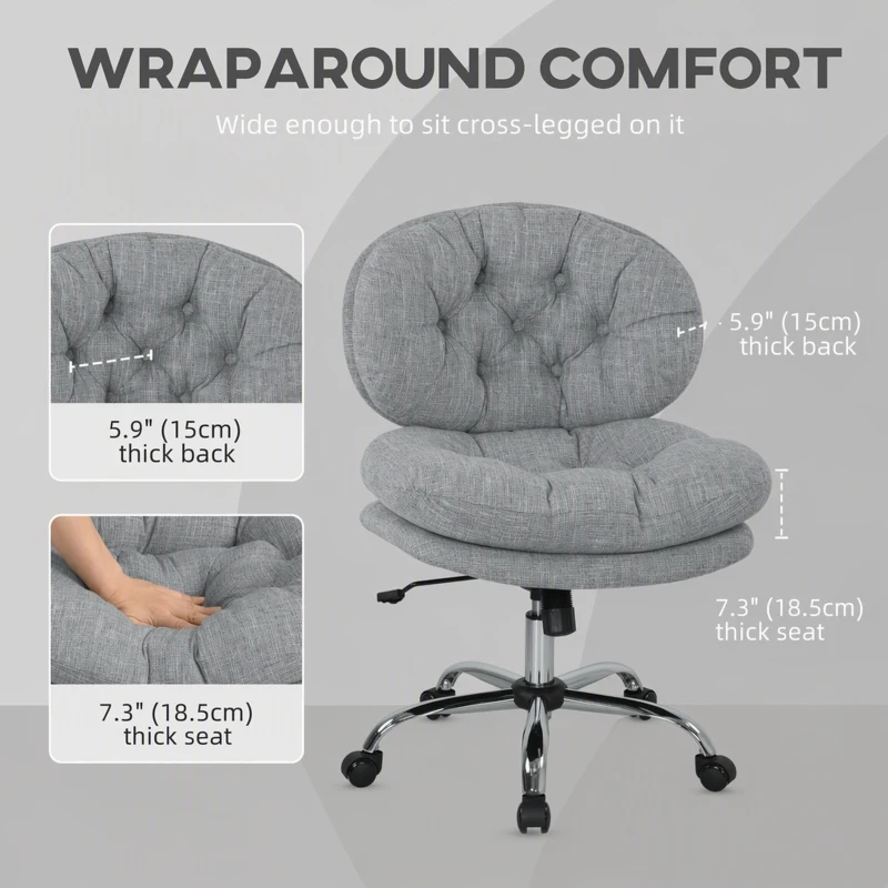 HOMCOM Computer Desk Chair, Armless Office Chair with Wide Padded Seat and Adjustable Height, Tilt Function, Grey