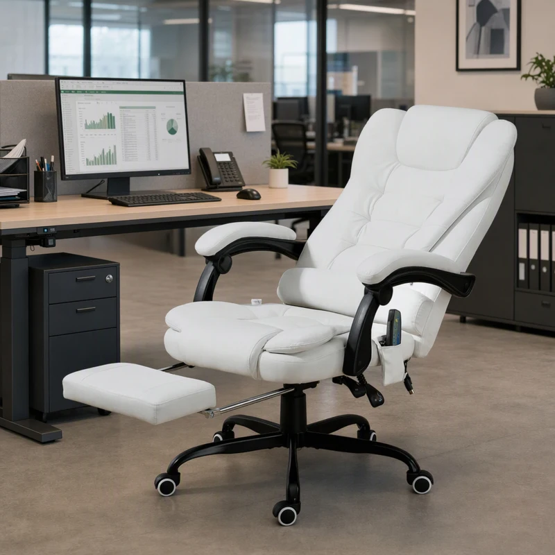 Vinsetto 7-Point Vibrating Massage Chair, Reclining Office Chair with Footrest, Reclining Back, Adjustable Height, White