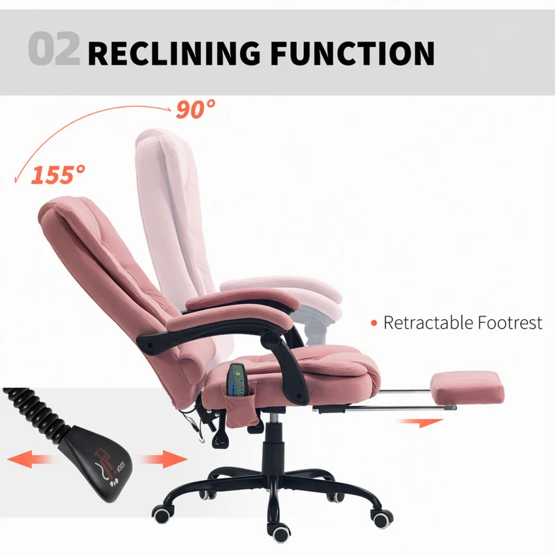 Vinsetto 7-Point Vibrating Massage Chair, Reclining Office Chair with Footrest, Reclining Back, Adjustable Height, Pink