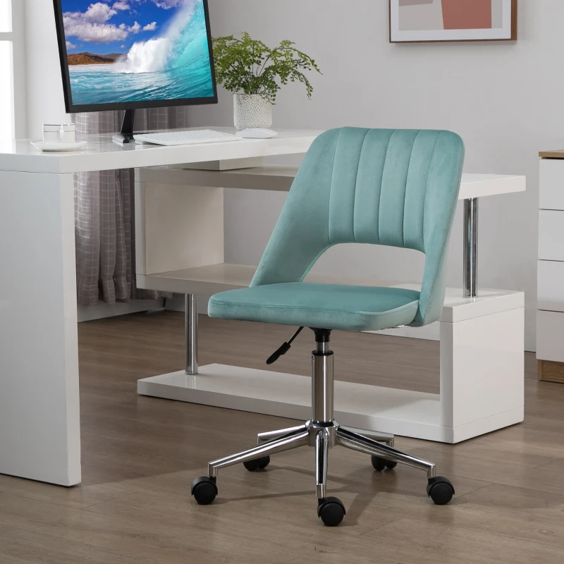Vinsetto Mid Back Office Chair Velvet Fabric Swivel Scallop Shape Computer Desk Chair, Green