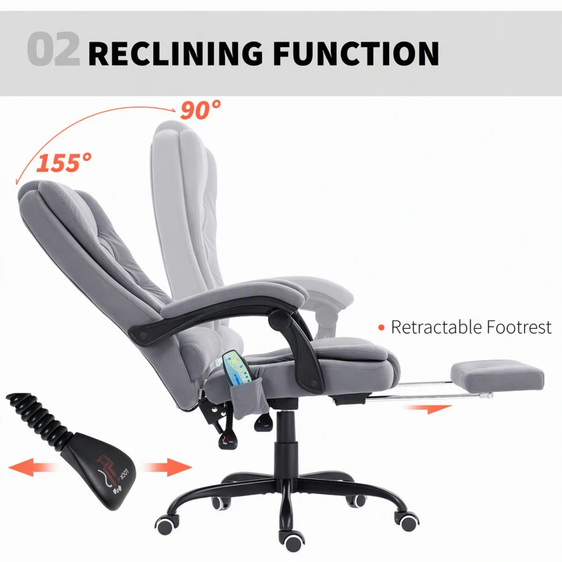 Vinsetto 7-Point Vibrating Massage Chair, Reclining Office Chair with Footrest, Reclining Back, Adjustable Height, Grey