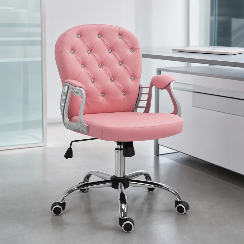 Vinsetto Office Chair, Computer Desk Chair with Adjustable Height and Tufted Back, Pink