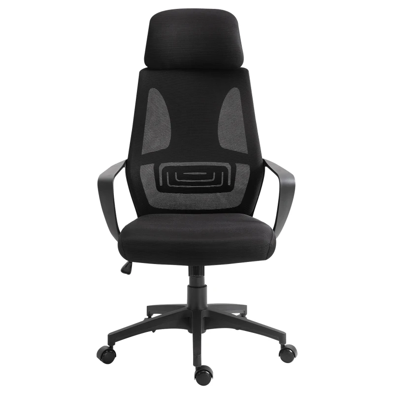 Vinsetto Mesh Office Chair with Up&Down Headrest, Ergonomic Computer Desk Chair with Adjustable Tilt Angle, Height Adjustable Swivel Seat with Lumbar Support for Office, Black