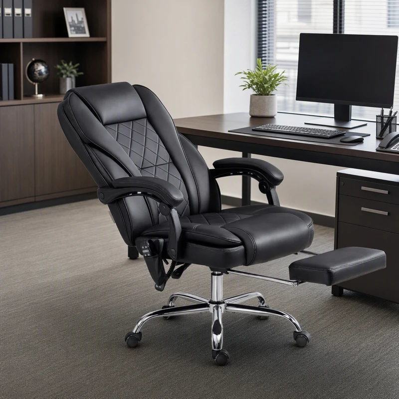 Vinsetto Massage Office Chair, Reclining Computer Chair with Adjustable Height and Footrest, Black