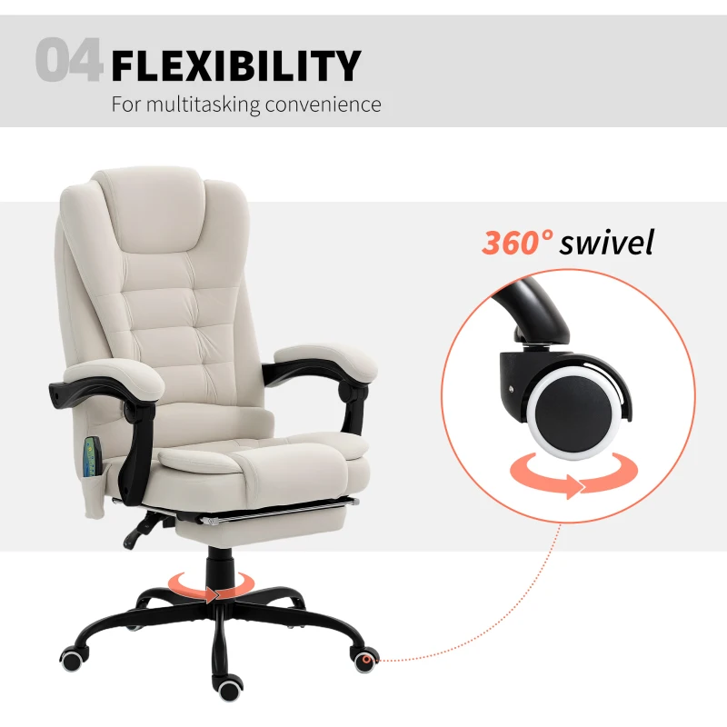 Vinsetto 7-Point Vibrating Massage Chair, Reclining Office Chair with Footrest, Reclining Back, Adjustable Height, Beige