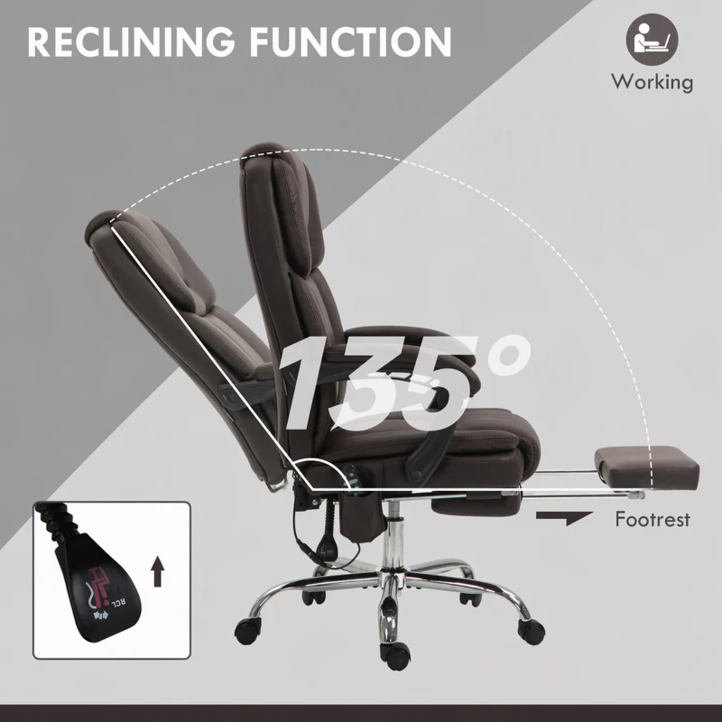 Vinsetto Massage Office Chair, Reclining Executive Office Chair with 6-Point Vibration, Footrest and High Back, Dark Brown