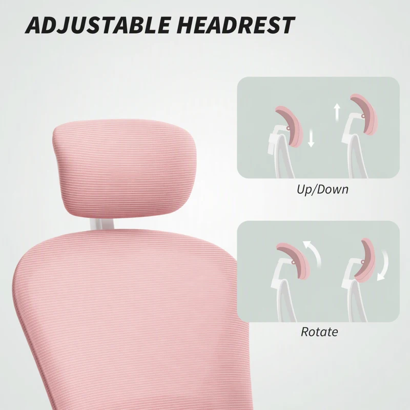 Vinsetto Office Chair, Mesh Computer Desk Chair with Adjustable Headrest, 4D Lumbar Support, Flip-up Arm, Pink