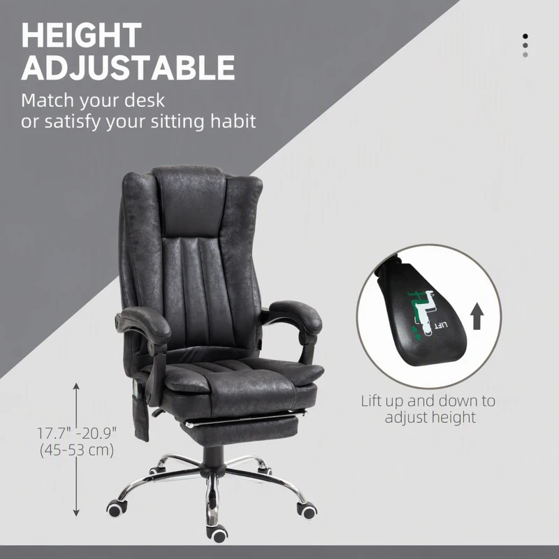 Vinsetto Office Chair 6-point Vibration Massage Chair Micro Fiber Recliner with Retractable Footrest Black