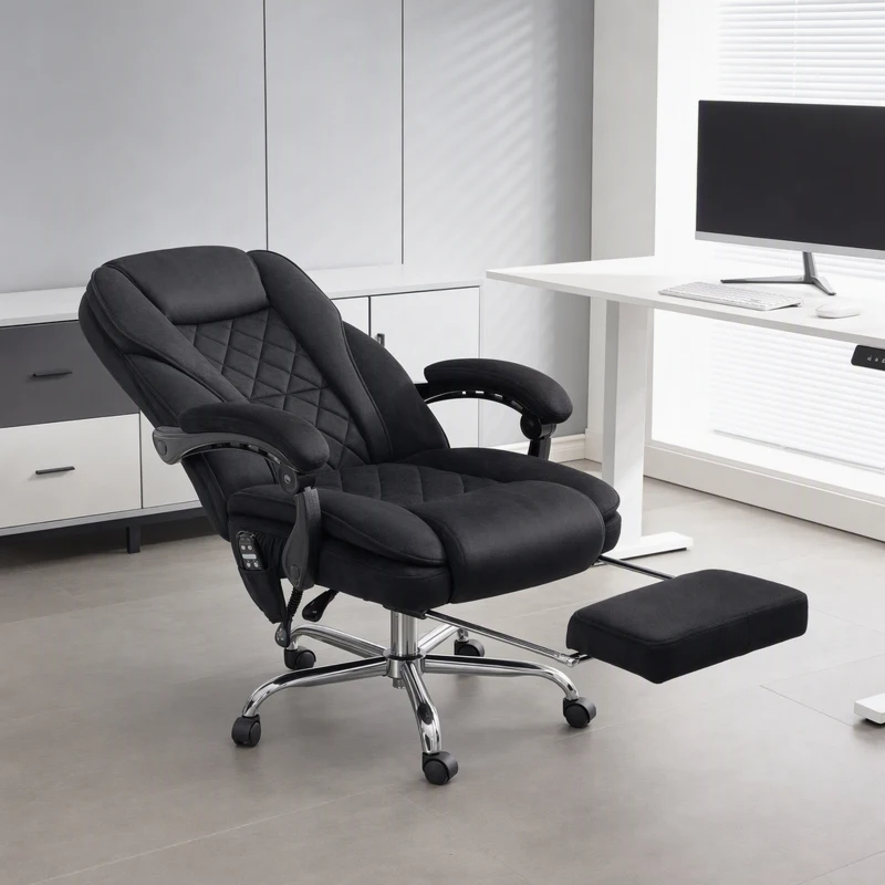 Vinsetto Massage Office Chair, Reclining Computer Chair with Adjustable Height and Footrest, Black