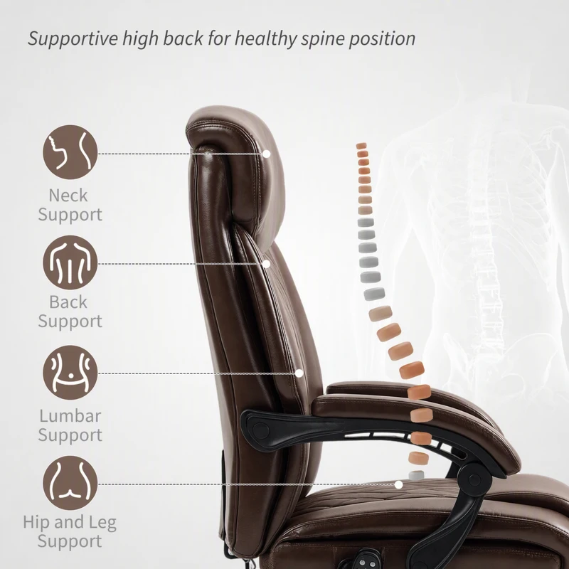 HOMCOM 6 Point Massage Office Chair with Remote, Ergonomic Reclining Computer Desk Chair with Footrest, Side Pocket, Dark Brown