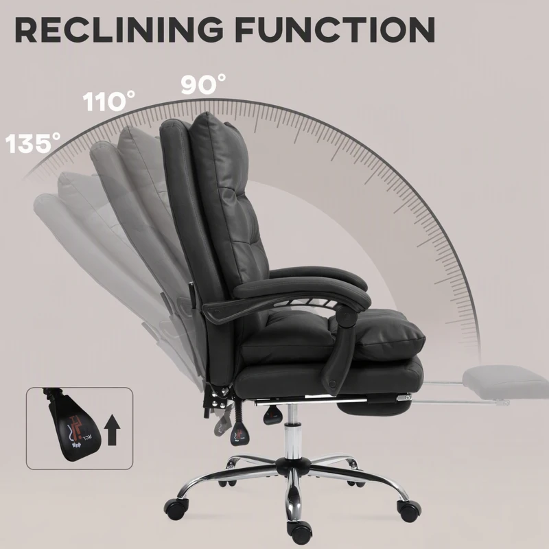 Vinsetto Executive Office Chair with 6-Point Massage, Microfibre Reclining Computer Chair with Footrest, Black