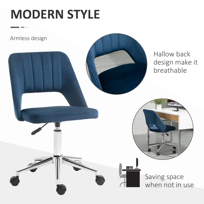 Vinsetto Mid Back Office Chair Velvet Fabric Swivel Scallop Shape Computer Desk Chair, Blue