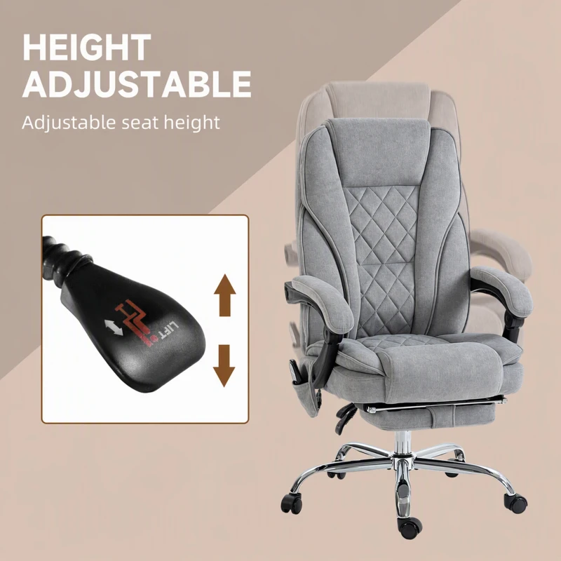 Vinsetto Massage Office Chair, Reclining Computer Chair with Adjustable Height and Footrest, Grey