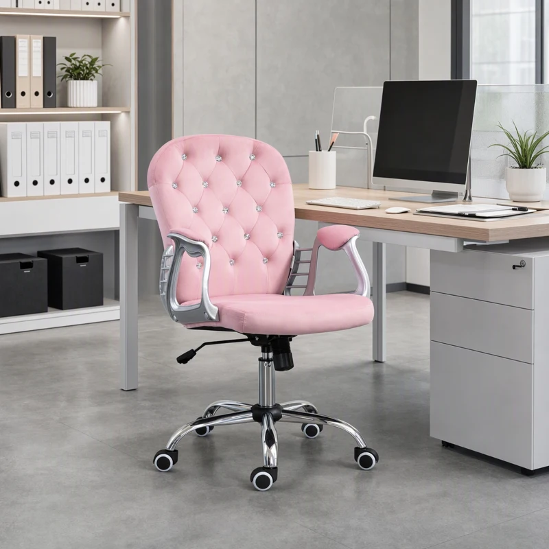 Vinsetto Office Chair, Computer Desk Chair with Adjustable Height and Tufted Back, Pink