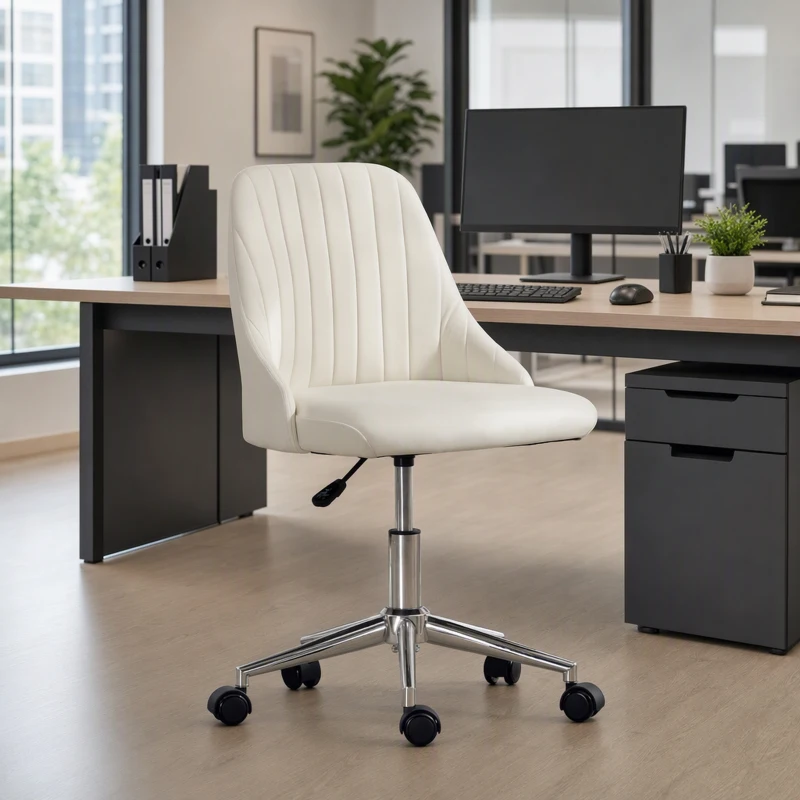 Vinsetto Velvet Office Chair with Adjustable Height, Swivel Wheels for Office, Cream