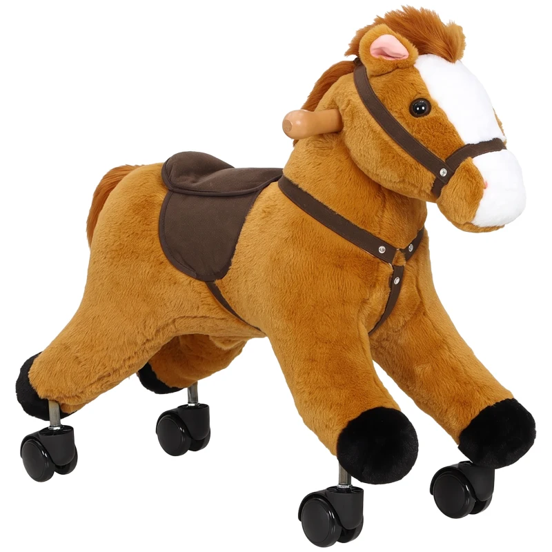 Qaba Ride on Horse, Ride on Toy with Wheels, Plush Animal Toys to Develop Balance & Coordination for Toddlers 18-36 M, Brown