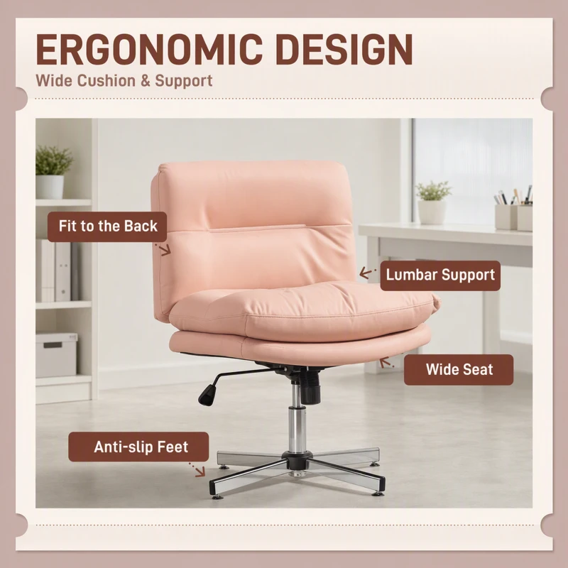 HOMCOM Armless Office Chair with Adjustable Height & Tilt Function for Office, Pink