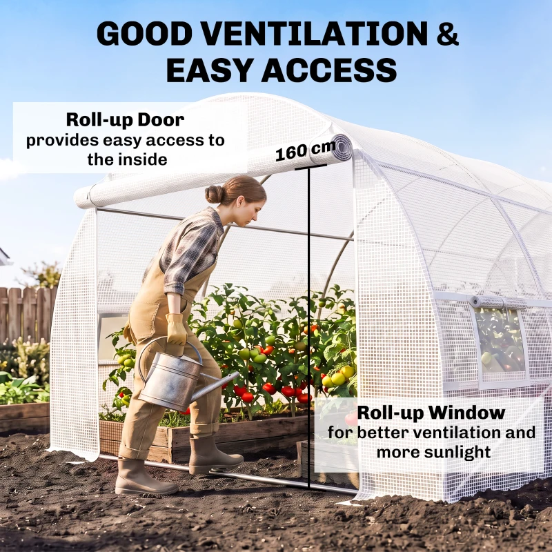 Outsunny 19.7' x 9.8' x 6.6' Plastic Greenhouse Cover Replacement, Heavy Duty Waterproof Tarp for Hoop House, Sheeting with 12 Windows, Door & Reinforcement Grid, White(m-4)