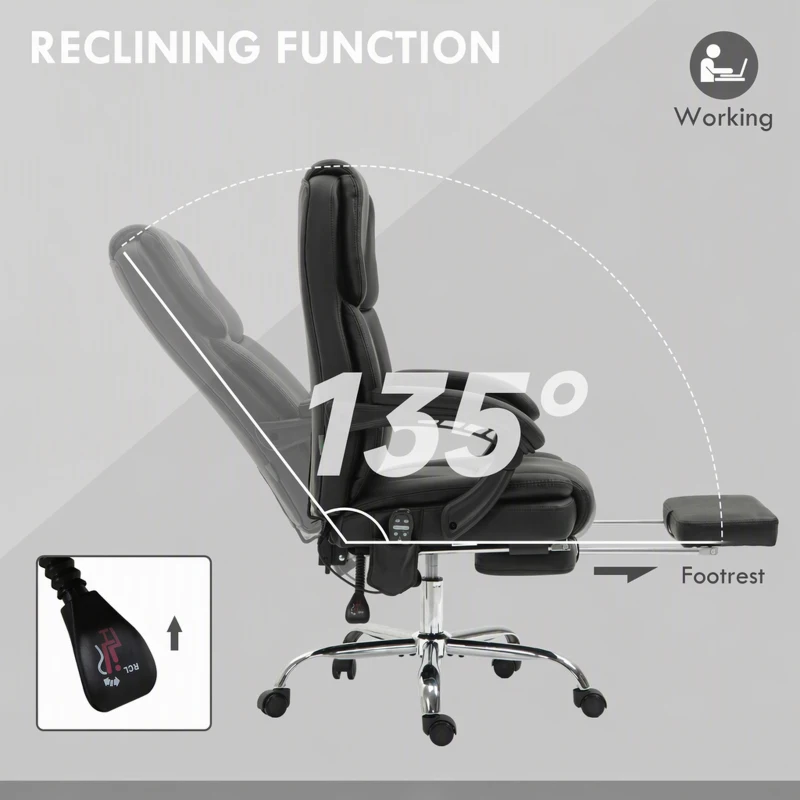 Vinsetto Massage Office Chair, Reclining Executive Office Chair with 6-Point Vibration, Footrest and High Back, Black