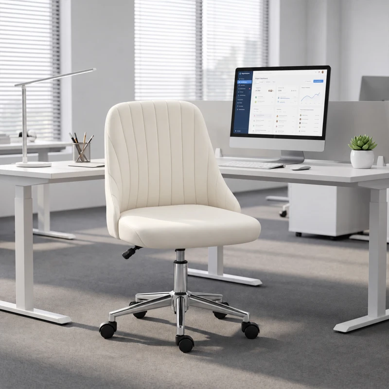 Vinsetto Velvet Office Chair with Adjustable Height, Swivel Wheels for Office, Cream