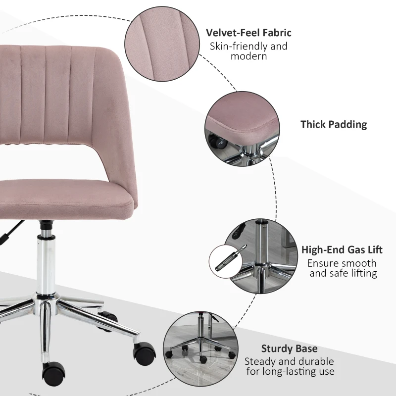 Vinsetto Mid Back Office Chair Velvet Fabric Swivel Scallop Shape Computer Desk Chair, Pink