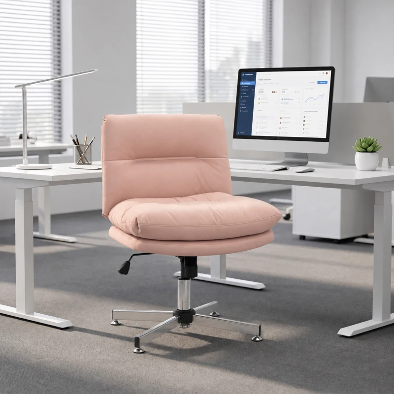 HOMCOM Armless Office Chair with Adjustable Height & Tilt Function for Office, Pink