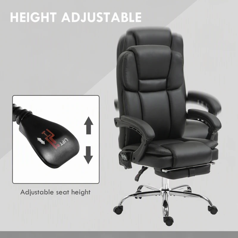 Vinsetto Massage Office Chair, Reclining Executive Office Chair with 6-Point Vibration, Footrest and High Back, Black