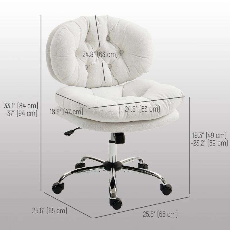 HOMCOM Computer Desk Chair, Armless Office Chair with Wide Padded Seat and Adjustable Height, Cream White