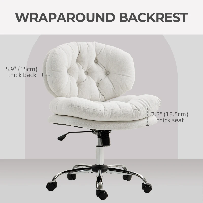 HOMCOM Computer Desk Chair, Armless Office Chair with Wide Padded Seat and Adjustable Height, Cream White