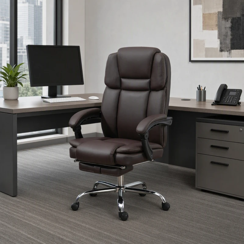 Vinsetto Massage Office Chair, Reclining Executive Office Chair with 6-Point Vibration, Footrest and High Back, Dark Brown