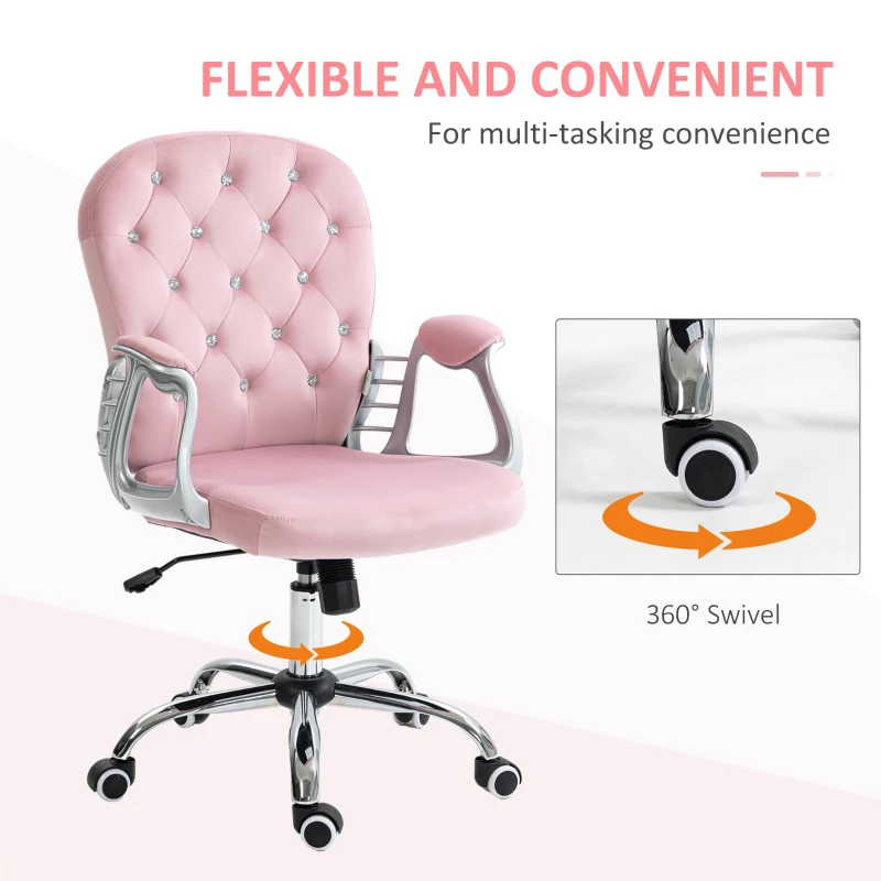 Vinsetto Office Chair, Computer Desk Chair with Adjustable Height and Tufted Back, Pink