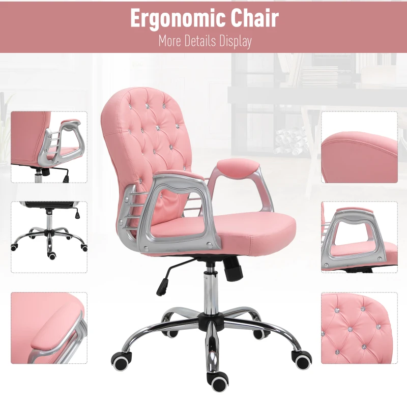 Vinsetto Office Chair, Computer Desk Chair with Adjustable Height and Tufted Back, Pink